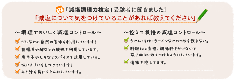 「減塩調理力検定」受験者に聞きました！「減塩について気をつけていることがあれば教えてください」